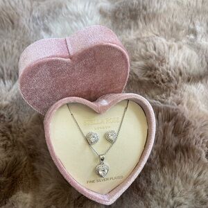 Silver Heart Necklace and Earring Set